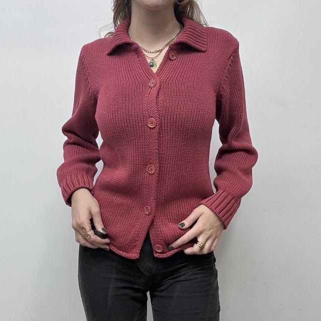 Red chunky cotton knit cardigan