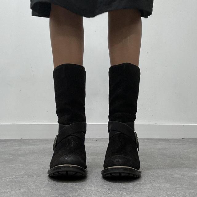Black suede campus biker boots