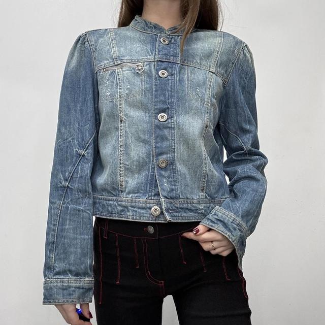 Distressed cropped denim jacket