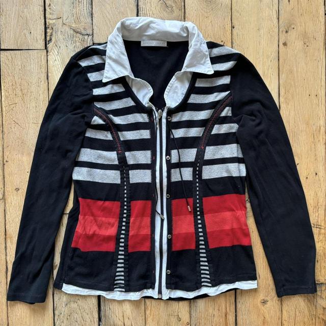 Pinstripe office grunge zip-up cardigan