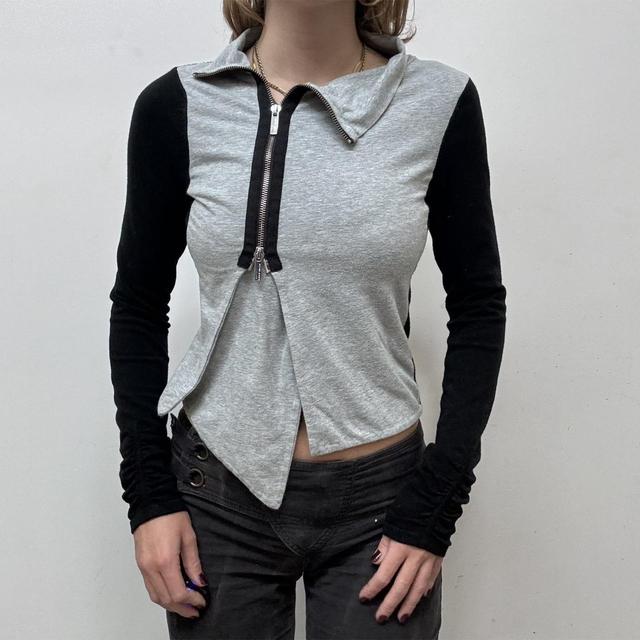 Asymmetric zip jersey cardigan