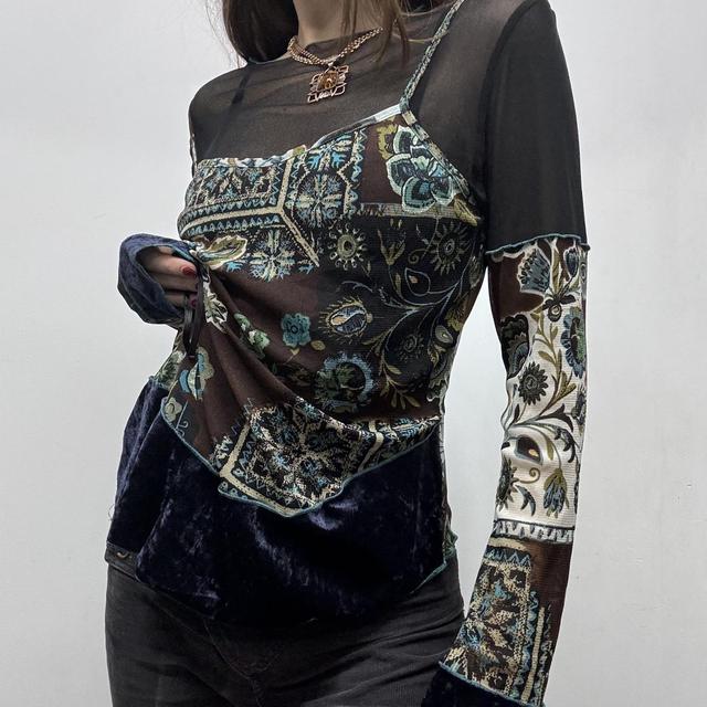 Sheer layered paisley print velvet fairy top