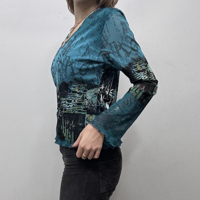 Graphic mesh printed grunge top