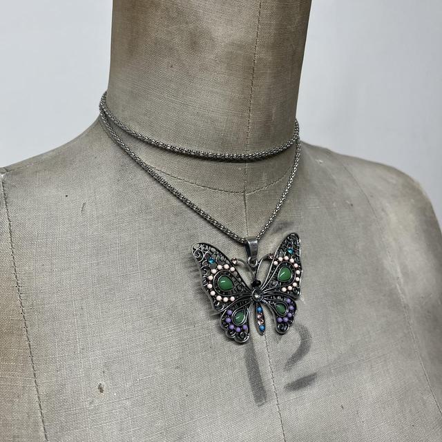Regency butterfly flower gem necklace
