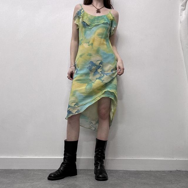 Watercolour floaty flatter green dress