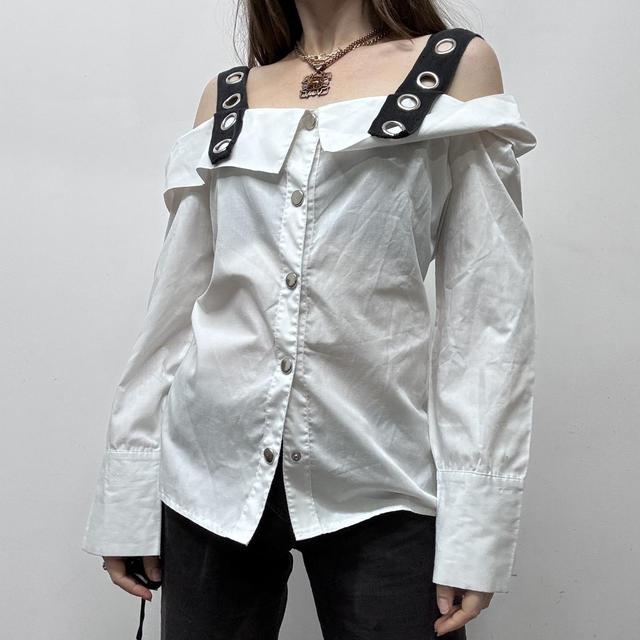 White off the shoulder eyelet shirt