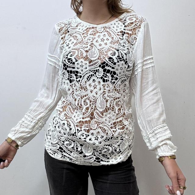 Sheer white crochet lace blouse