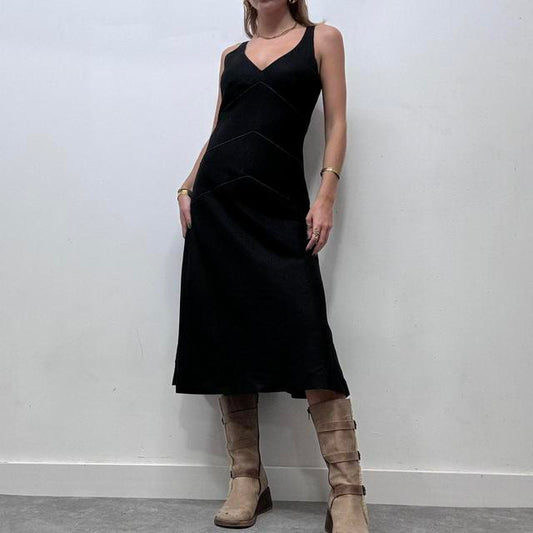 Black flared midi dress