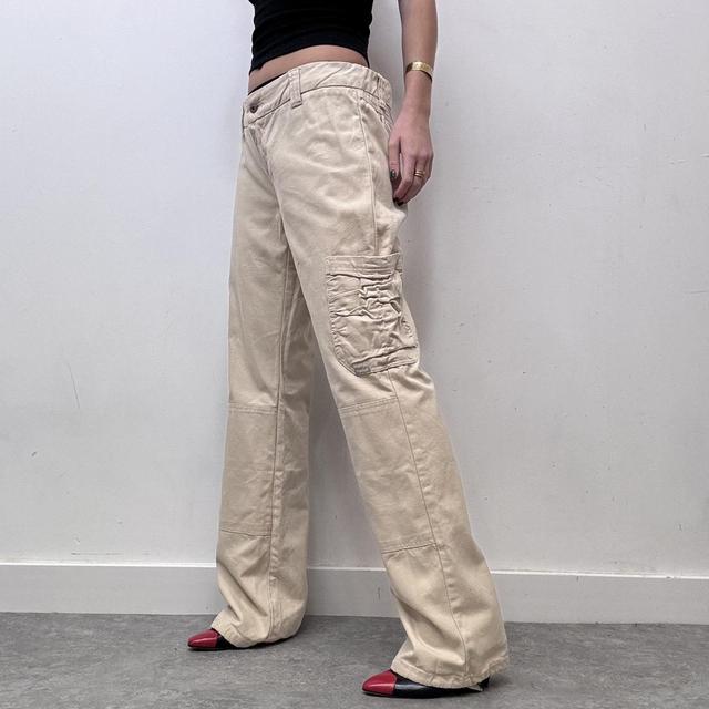 Beige flared ruched pocket jeans