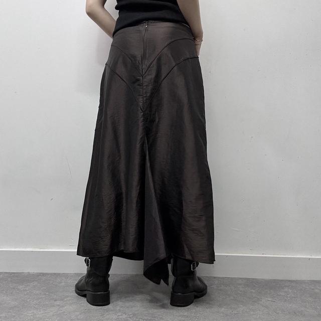 Brown satin layered asymmetric maxi skirt