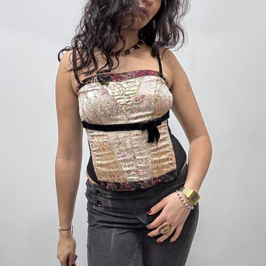 Silky paisley bow corset