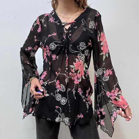 Sheer black flared fairy top