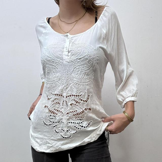 White lace boho floaty shirt
