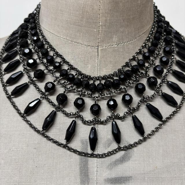 Black beaded chain collar necklace