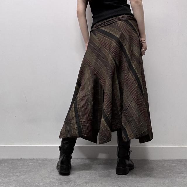 Khaki brown pinstripe asyemmtric maxi skirt