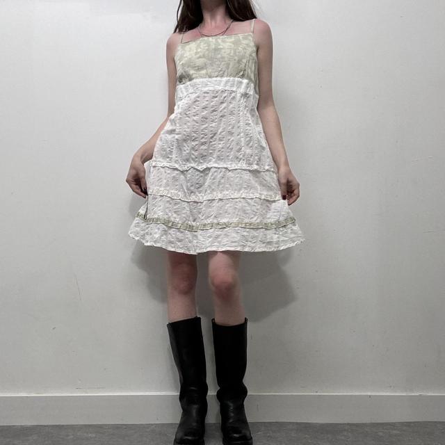White pinstripe crinkle lace midi dress