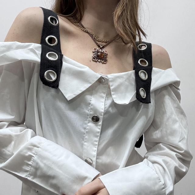 White off the shoulder eyelet shirt