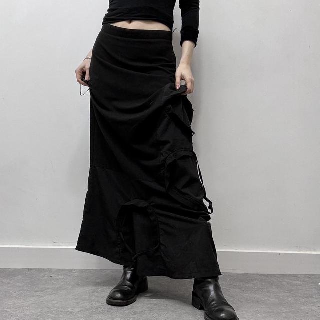 Black asymmetric grunge gathered skirt