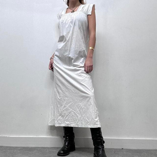 White cotton embroidered antique maxi dress