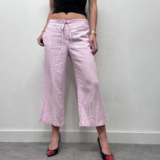 Pink linen capri suit trousers