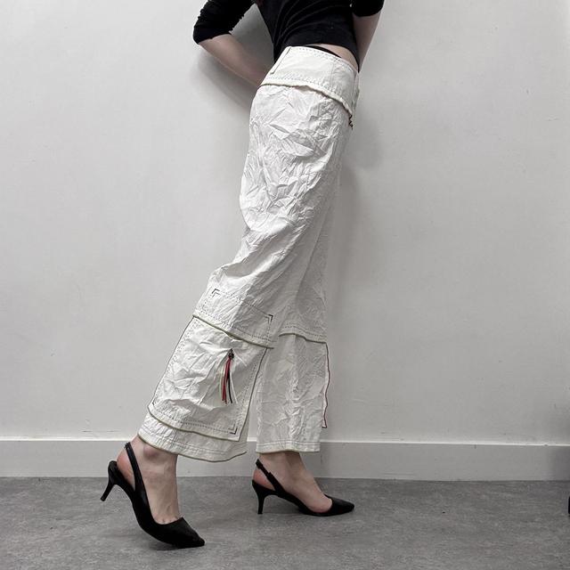 White flared crinkle hippie trousers