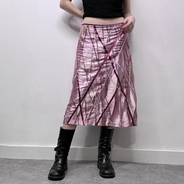 Pink satin ribbon embeslished midi skirt
