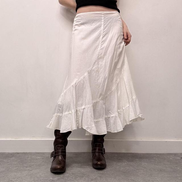 White cotton flared maxi skirt