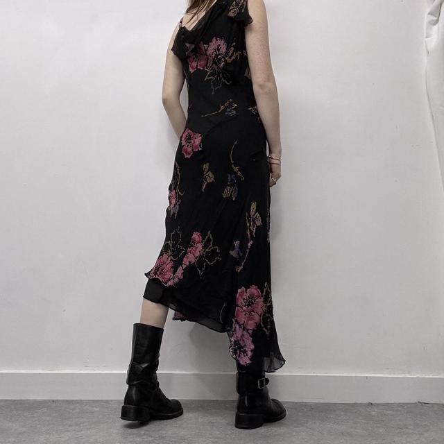 Black silk graphic floral dress