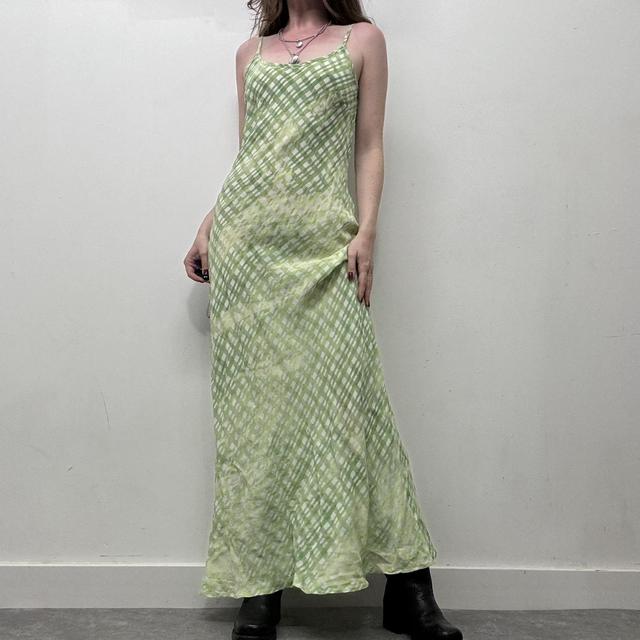 Green gingham checked dress