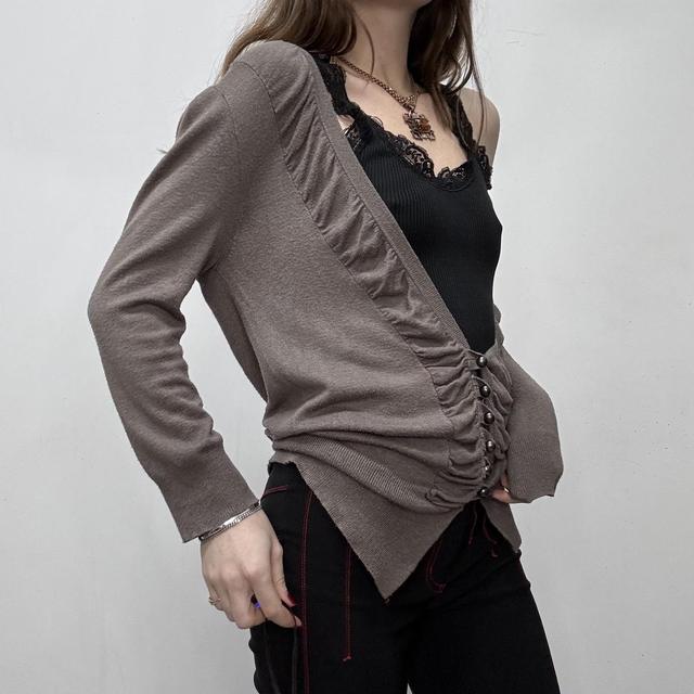 Slouchy gathered wide neck cardigan