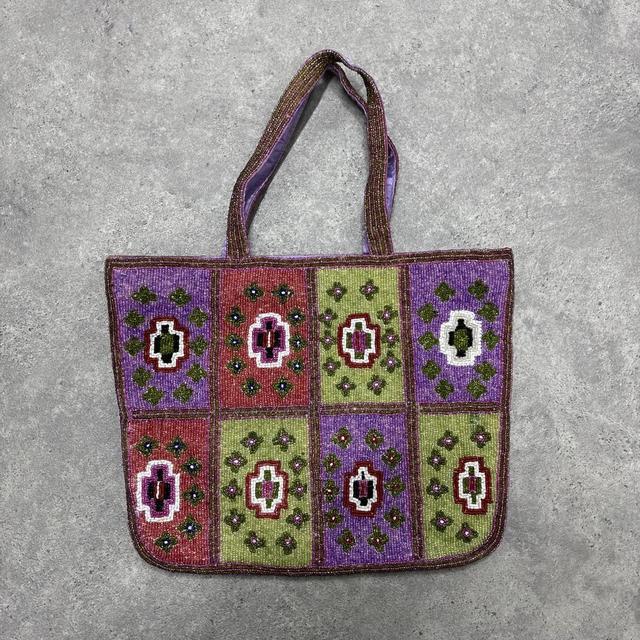 Beaded patterned tote bag