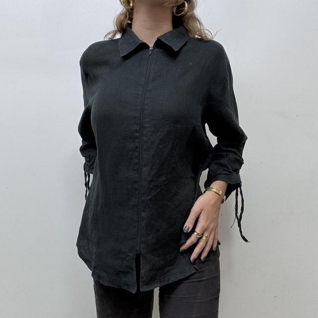 Black linen utility jacket