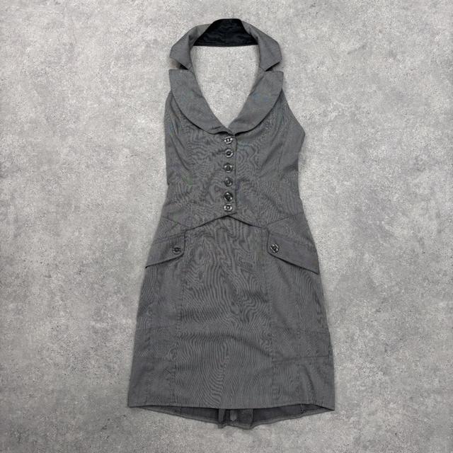 Grey officecore waistcoat halter dress