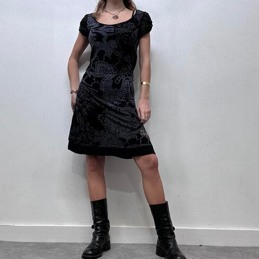 Black printed grunge graphic midi dress