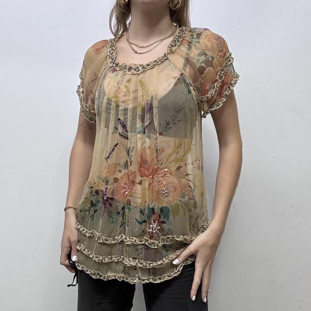 Sheer crinkle silk floaty ruffle top