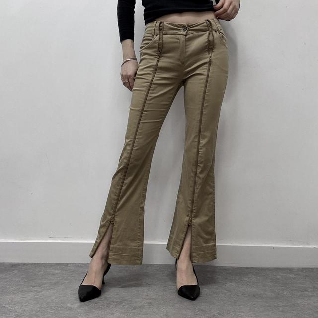 Zipper flared chino trousers