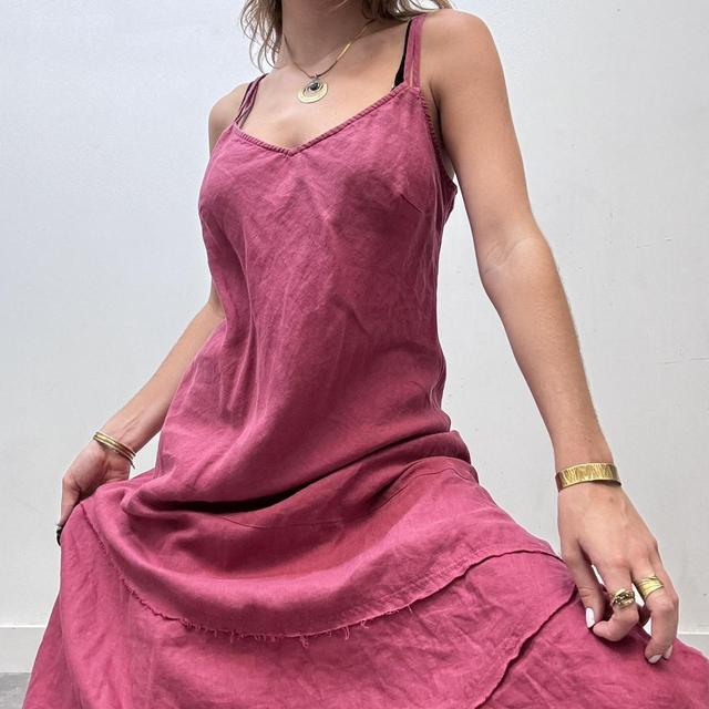 Pink linen bias cut maxi dress