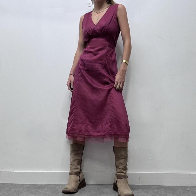 Coquette pink layered flared midi dress