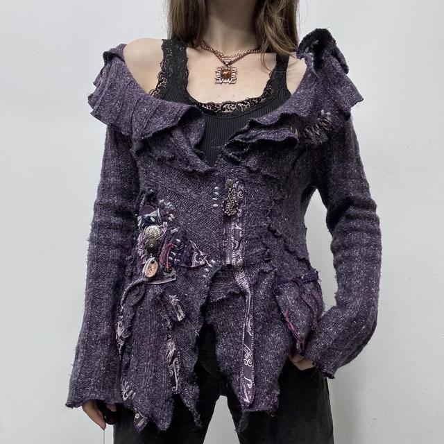 Knitted flared asymmetric off the shoulder cardigan