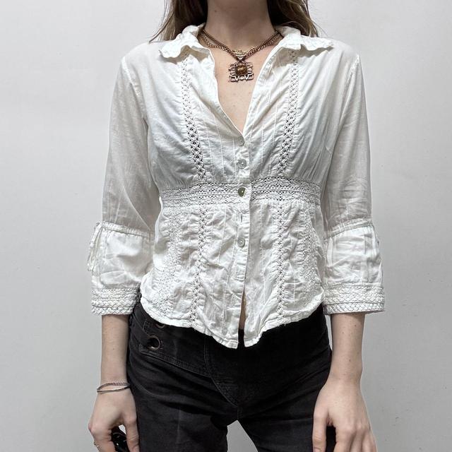 White lace flared shirt