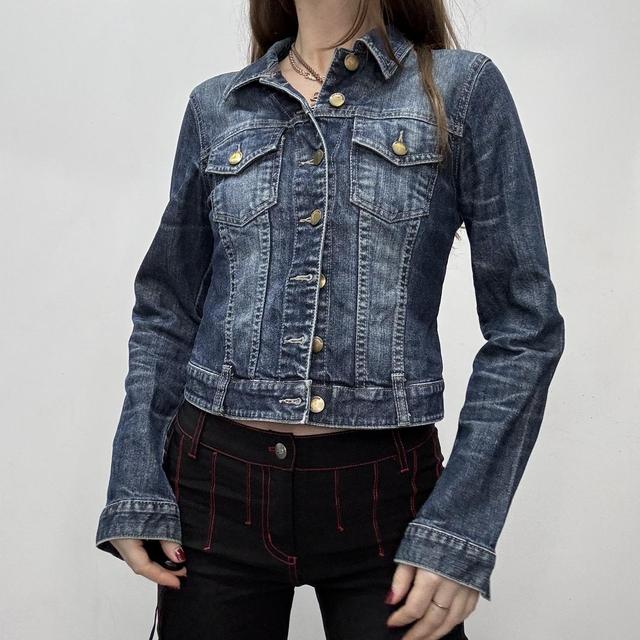 Distressed cropped denim jacket