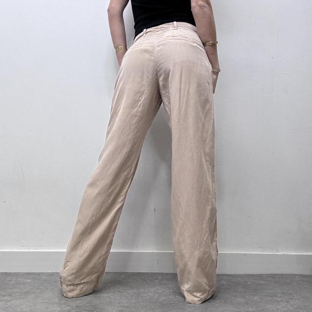 Tan pleated front wide leg trousers