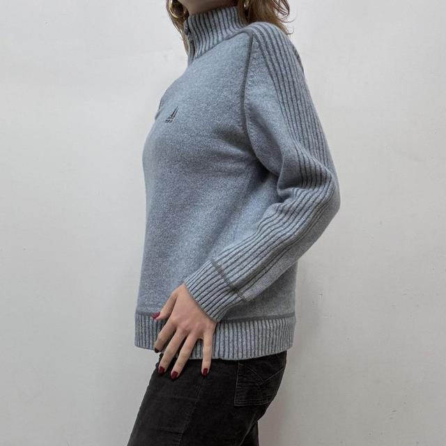 Blue wool ribbed 1/4 knit zip