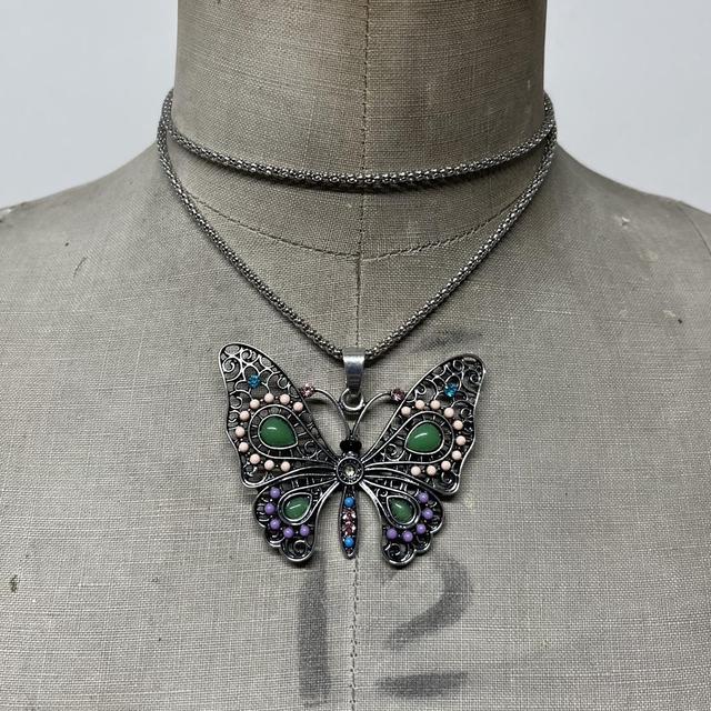 Regency butterfly flower gem necklace