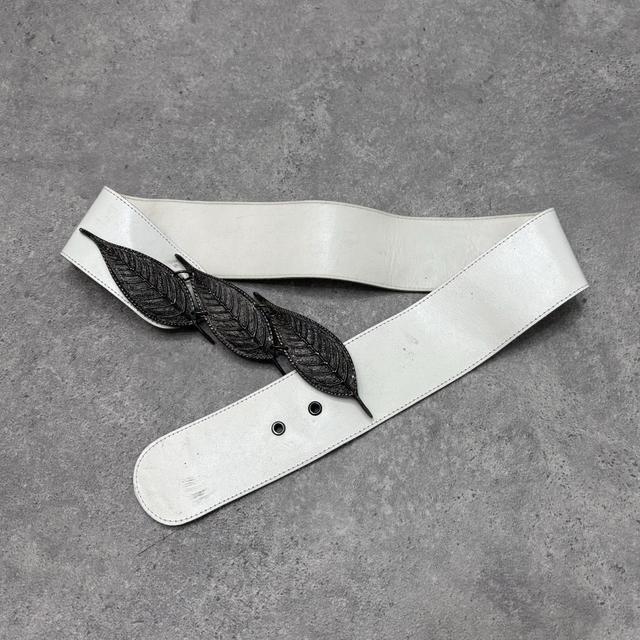 White leather metal oversized belt