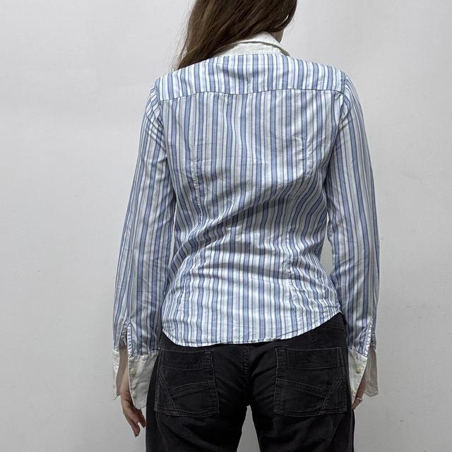 Blue pinstripe flared office shirt