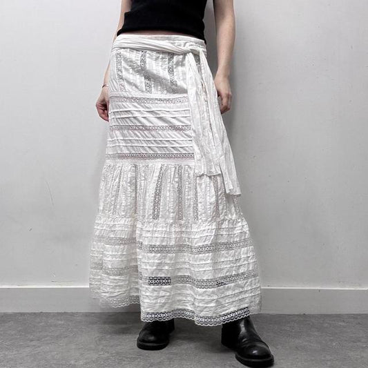 White lace coquette cottage maxi skirt