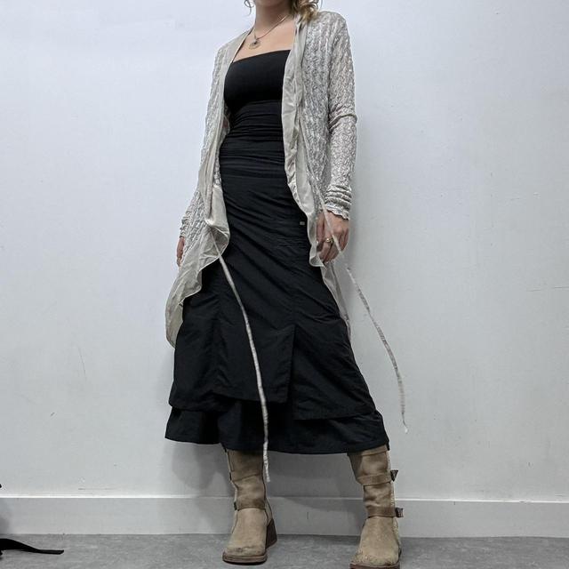 Sheer knitted asymmetric wrap cardigan
