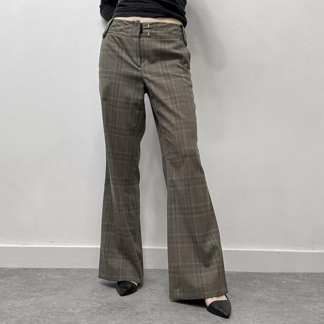 Brown checked flare suit pants