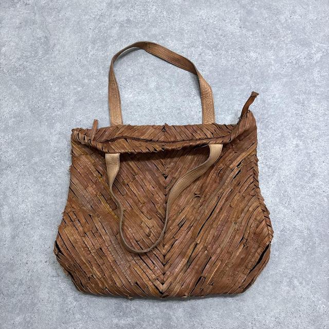 Distressed tan suede leather tote bag